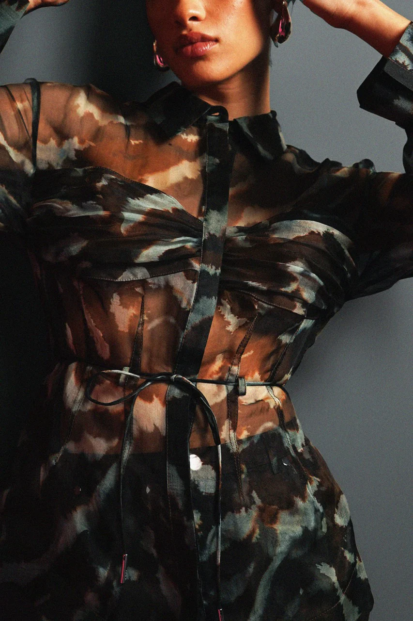 Clea Sheer Printed Silk Blouse - Image 8