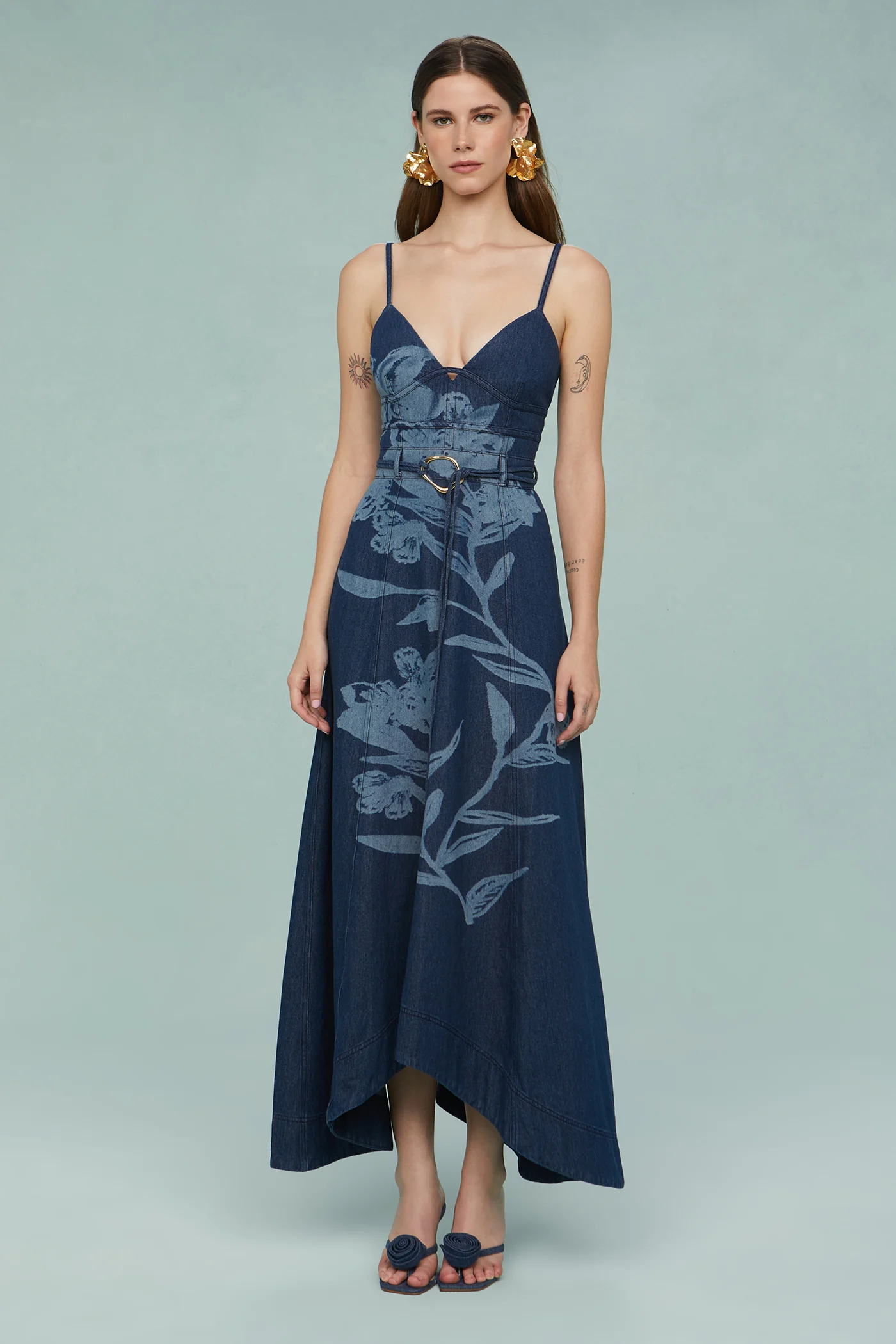Dana Printed Denim Midi Dress - Image 7