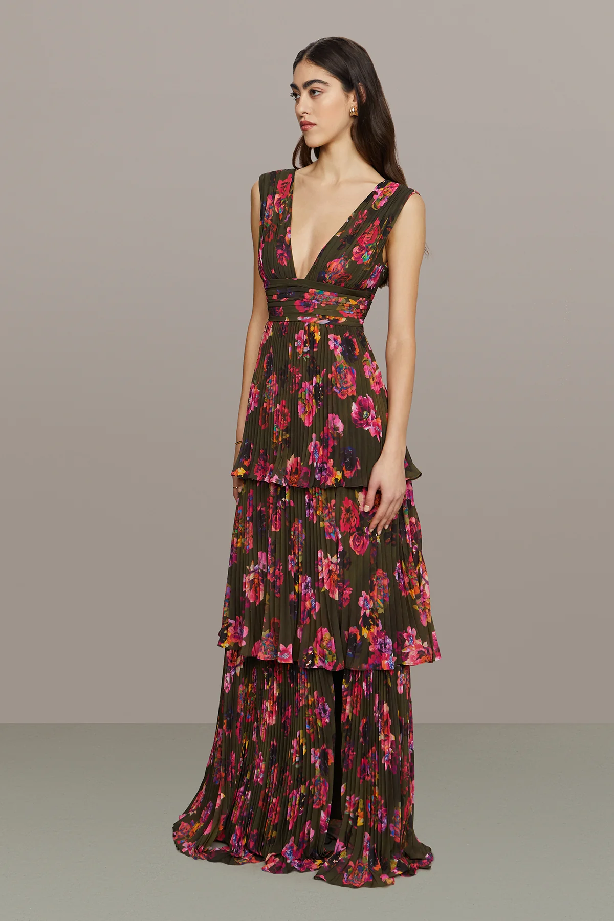 Fluer Deep V Pleated Gown - Image 3