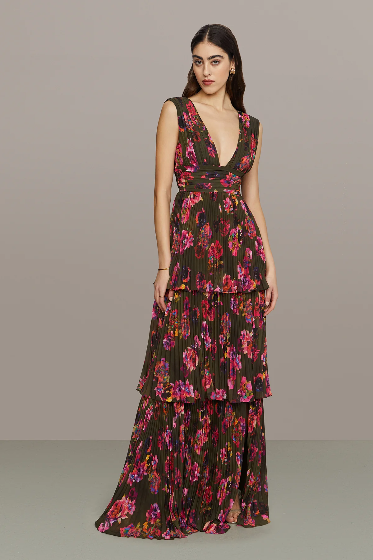 Fluer Deep V Pleated Gown - Image 5